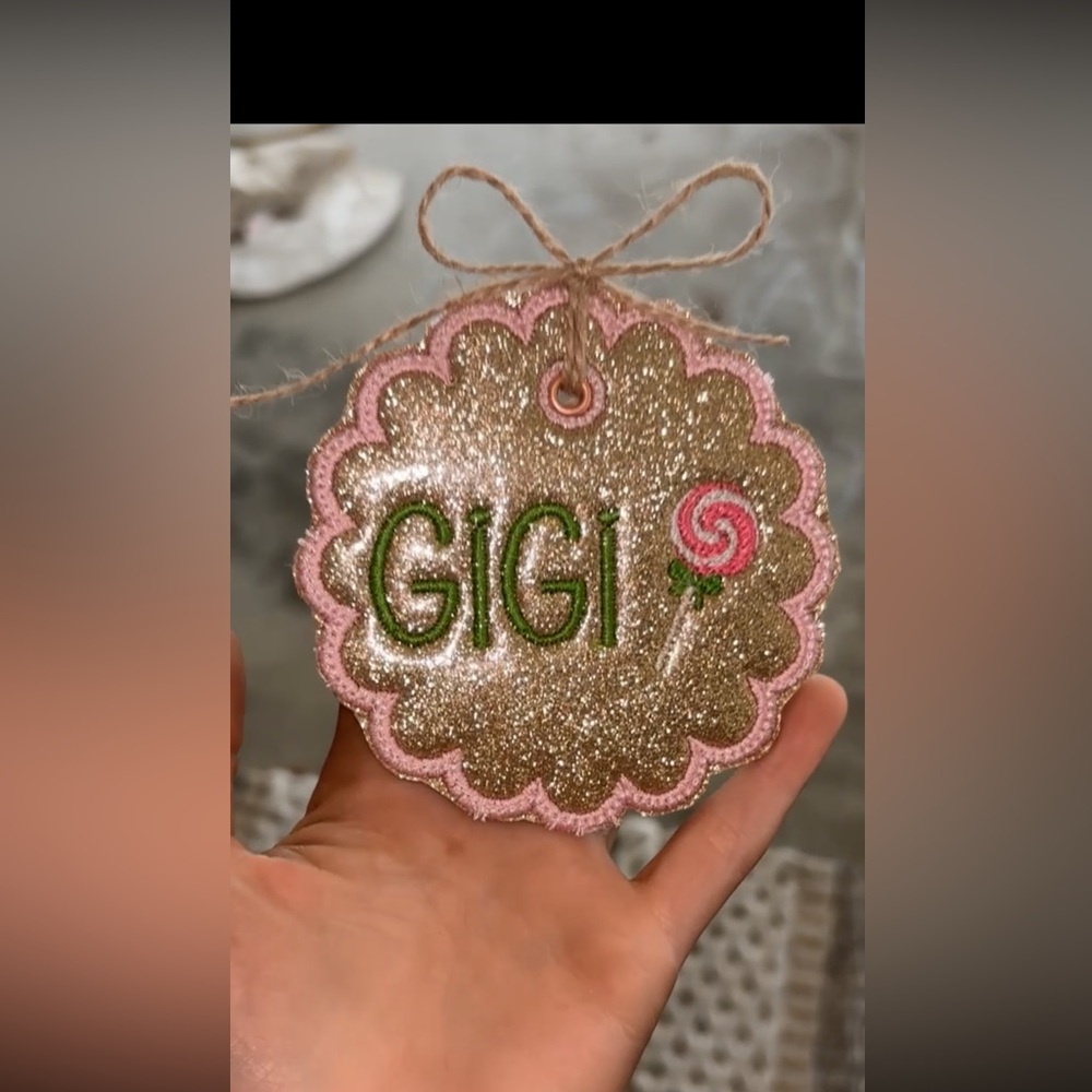 Glittery Gold and Pink Gigi Ornament/TAG personalized